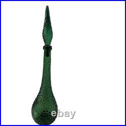 Empoli Italy Green Glass Diamond 22 MCM Genie Bottle Decanter w Stopper vintage