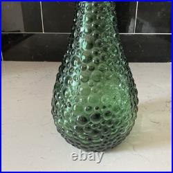Empoli Italy Green Glass Diamond 22 MCM Genie Bottle Decanter w Stopper vintage