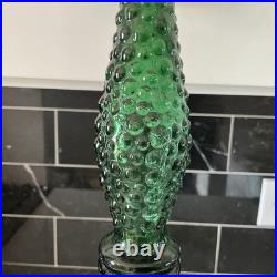 Empoli Italy Green Glass Diamond 22 MCM Genie Bottle Decanter w Stopper vintage