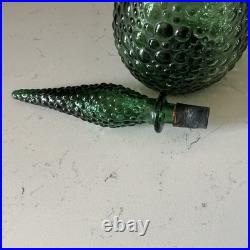Empoli Italy Green Glass Diamond 22 MCM Genie Bottle Decanter w Stopper vintage