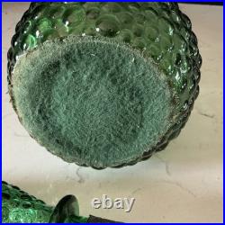 Empoli Italy Green Glass Diamond 22 MCM Genie Bottle Decanter w Stopper vintage