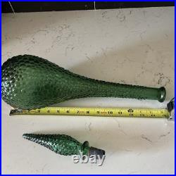 Empoli Italy Green Glass Diamond 22 MCM Genie Bottle Decanter w Stopper vintage