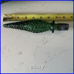 Empoli Italy Green Glass Diamond 22 MCM Genie Bottle Decanter w Stopper vintage