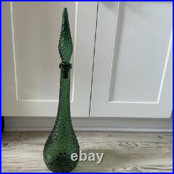 Empoli Italy Green Glass Diamond 22 MCM Genie Bottle Decanter w Stopper vintage