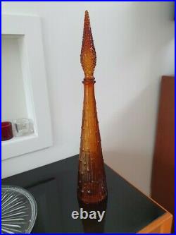 Empoli Italy Vintage Glass Genie Bottle Decanter Amber Bark effect 22.5 inch