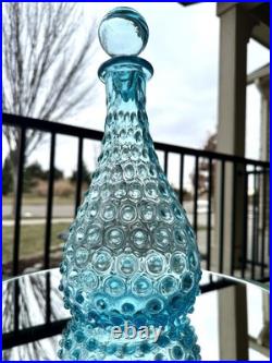 Empoli, Italy Vintage-MCM Hand Made Blue Hobnail Glass Decanter-Spikey Seed Pod