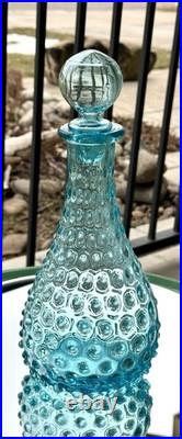 Empoli, Italy Vintage-MCM Hand Made Blue Hobnail Glass Decanter-Spikey Seed Pod