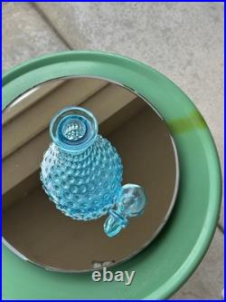 Empoli, Italy Vintage-MCM Hand Made Blue Hobnail Glass Decanter-Spikey Seed Pod