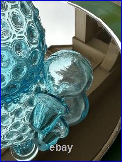 Empoli, Italy Vintage-MCM Hand Made Blue Hobnail Glass Decanter-Spikey Seed Pod