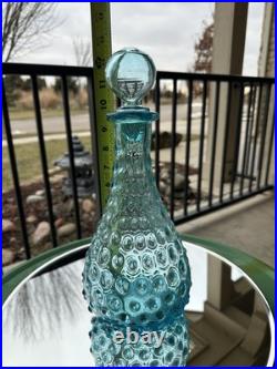 Empoli, Italy Vintage-MCM Hand Made Blue Hobnail Glass Decanter-Spikey Seed Pod