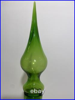 Empoli Optic Green Glass Footed Genie Bottle Decanter w Stopper 20.5 MCM-VTG