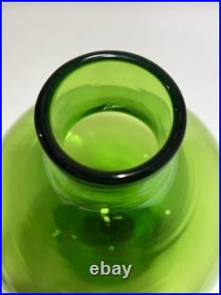 Empoli Optic Green Glass Footed Genie Bottle Decanter w Stopper 20.5 MCM-VTG