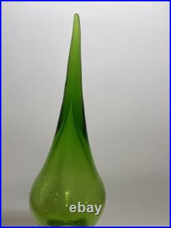 Empoli Optic Green Glass Footed Genie Bottle Decanter w Stopper 20.5 MCM-VTG