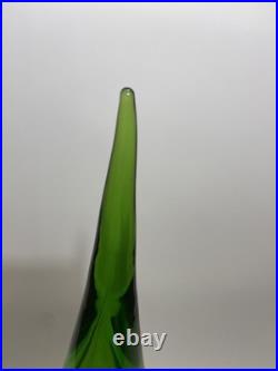 Empoli Optic Green Glass Footed Genie Bottle Decanter w Stopper 20.5 MCM-VTG