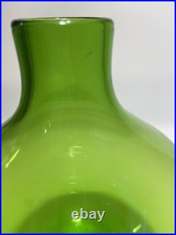 Empoli Optic Green Glass Footed Genie Bottle Decanter w Stopper 20.5 MCM-VTG