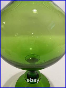 Empoli Optic Green Glass Footed Genie Bottle Decanter w Stopper 20.5 MCM-VTG