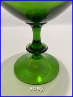 Empoli Optic Green Glass Footed Genie Bottle Decanter w Stopper 20.5 MCM-VTG