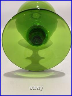 Empoli Optic Green Glass Footed Genie Bottle Decanter w Stopper 20.5 MCM-VTG