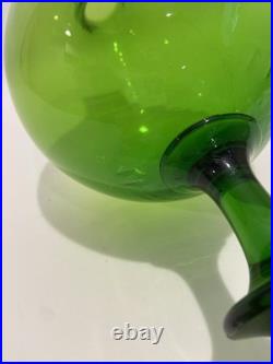 Empoli Optic Green Glass Footed Genie Bottle Decanter w Stopper 20.5 MCM-VTG