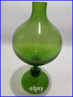 Empoli Optic Green Glass Footed Genie Bottle Decanter w Stopper 20.5 MCM-VTG