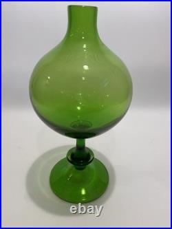 Empoli Optic Green Glass Footed Genie Bottle Decanter w Stopper 20.5 MCM-VTG