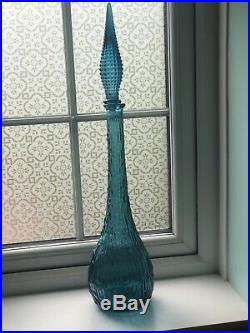 Empoli Vintage Blue/turquoise Glass Genie Bottle/decanter Bamboo Design