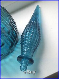 Empoli Vintage Blue/turquoise Glass Genie Bottle/decanter Bamboo Design