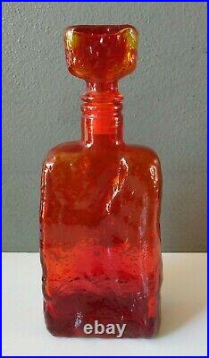 Empoli Vintage MID Century Italian Art Glass Persimmon Amberina Decanter Bottle