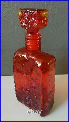 Empoli Vintage MID Century Italian Art Glass Persimmon Amberina Decanter Bottle