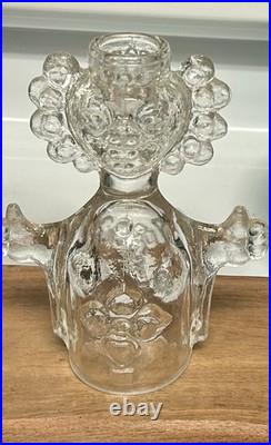 Erik Hoglund Boda Sweden People Figural Glass Decanter Clear MCM Vintage 8 X 6