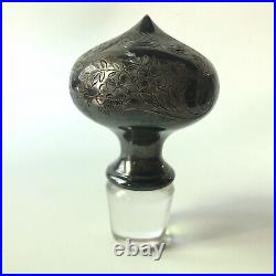 Etched Sterling Silver and Glass Stopper for Decanter Antique Ornate Top Vtg
