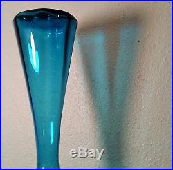 FAB mcm spaceage empoli optic art glass decanter vtg bottle italian peacock blue