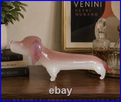 FLAW, READ - Large Vintage Seguso Alabastro Murano Dachshund Dog Glass Decanter