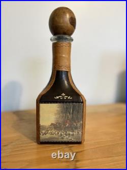 Fausto Conturi Vintage Italian leather-wrapped decanter with embossed scenes