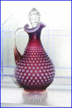 Fenton Glass Plum Opalescent Hobnail Decanter Vintage 1960s
