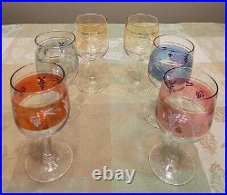 Fidenza Italy Vintage Liquor Decanter 6 Wine, 6 Cordial Glasses Multi Red Grape