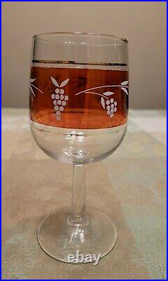 Fidenza Italy Vintage Liquor Decanter 6 Wine, 6 Cordial Glasses Multi Red Grape