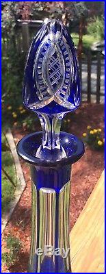 French Bohemian Blue Cut Glass to Clear 18 1/2 Decanter