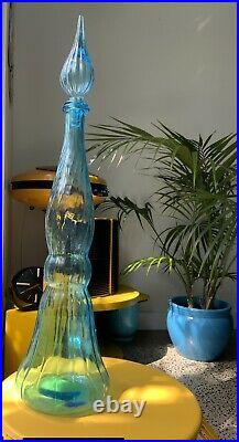 GENIE BOTTLE ICY BLUE DECANTER MADE IN ITALY EMPOLI VINTAGE 1960 68 Cm Tall