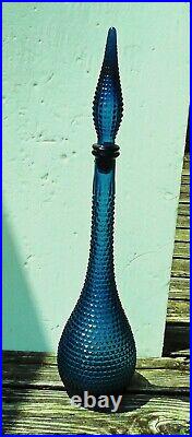 Genie Bottle decanter dark teal blue Hobnail Waffle Empoli Vntg 60s 22/23
