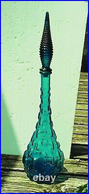 Genie Bottle decanter dk teal blue oblong bubbles 22/23 vintage 60s Empoli