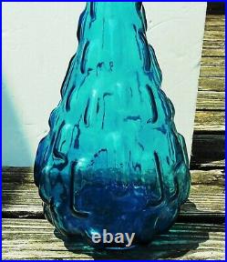Genie Bottle decanter dk teal blue oblong bubbles 22/23 vintage 60s Empoli