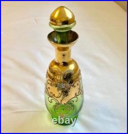 Genie bottle decanter And Glasses MSM Vintage Gold Accent stunning smokey green