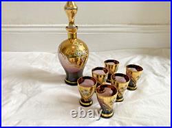 Glass Decanter Set Spirit/Liqueur Vintage Murano Gold & Cobalt Blue Venetian