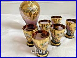 Glass Decanter Set Spirit/Liqueur Vintage Murano Gold & Cobalt Blue Venetian