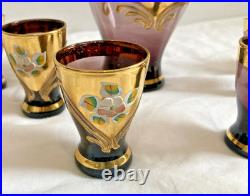 Glass Decanter Set Spirit/Liqueur Vintage Murano Gold & Cobalt Blue Venetian