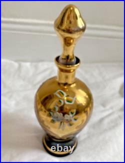 Glass Decanter Set Spirit/Liqueur Vintage Murano Gold & Cobalt Blue Venetian