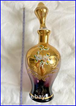 Glass Decanter Set Spirit/Liqueur Vintage Murano Gold & Cobalt Blue Venetian