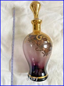 Glass Decanter Set Spirit/Liqueur Vintage Murano Gold & Cobalt Blue Venetian