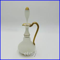 Glass Decanter Stopper Opaline White And Gold Trimmed Vintage Delicate Perfume
